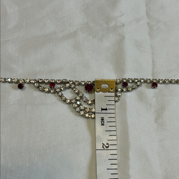 Vintage Clear and Ruby Red Crystal Rhinestone Old Hollywood Choker Bib Necklace - Picture 10 of 15